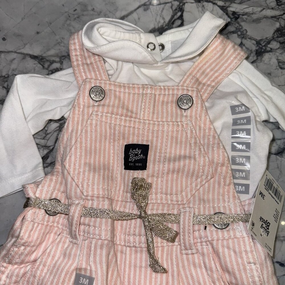 Oshkosh Baby Girls 3 Months Pink Striped Overall Peter Pan Collar Bodysuit NEW - Picture 2 of 3